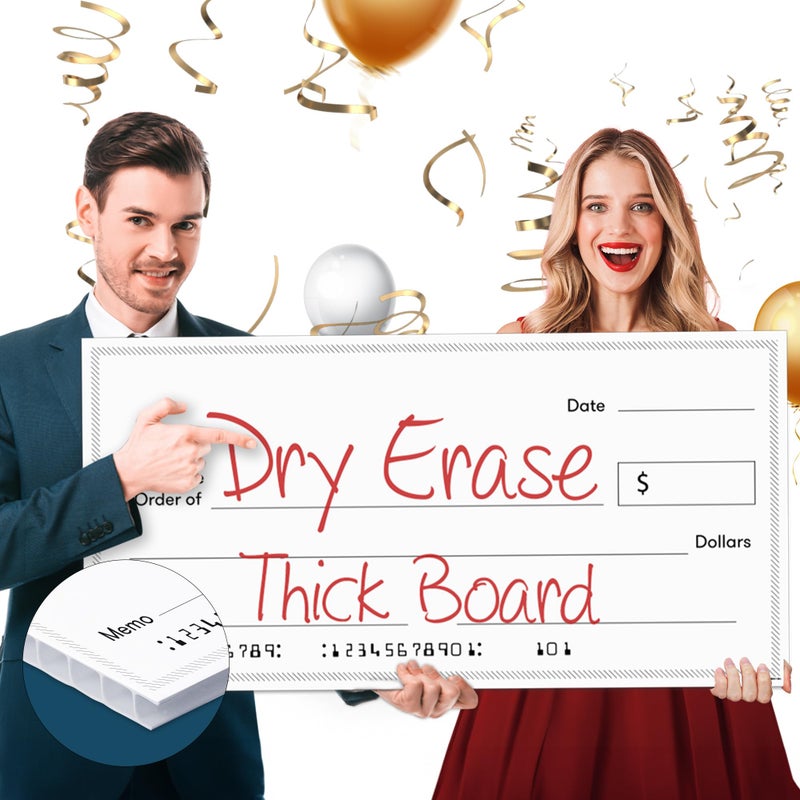Pixelverse Design Giant Dry Erase Check - 16" x 32", Reusable Big Oversized Blank Check for Presentation - Great Photo-Op for Fundraisers, Charity & Donation Events - Image 1